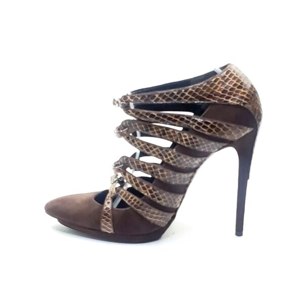 Balenciaga Strappy Pointed Toe Heels Brown Leather Womens US 9 - Picture 10 of 11